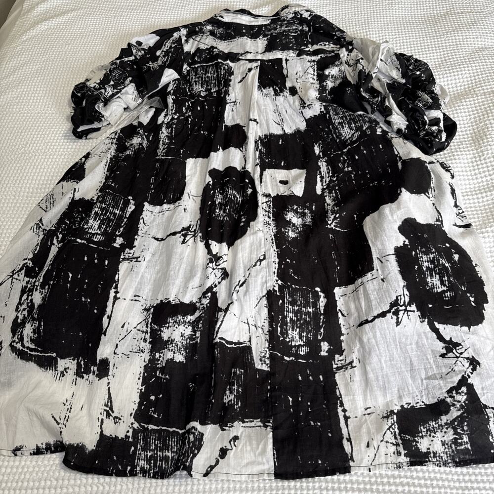 Step In Style Long Shirt Dress 1X White Black Cotton Whimsy Art Flowy NWT READ - Picture 15 of 16